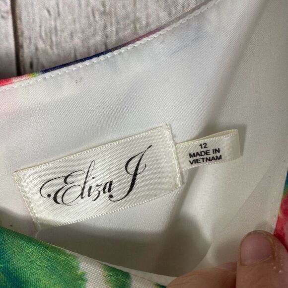 Eliza J Floral Watercolor Knee Length Dress w/ Belt Size 12 E - Picture 6 of 11